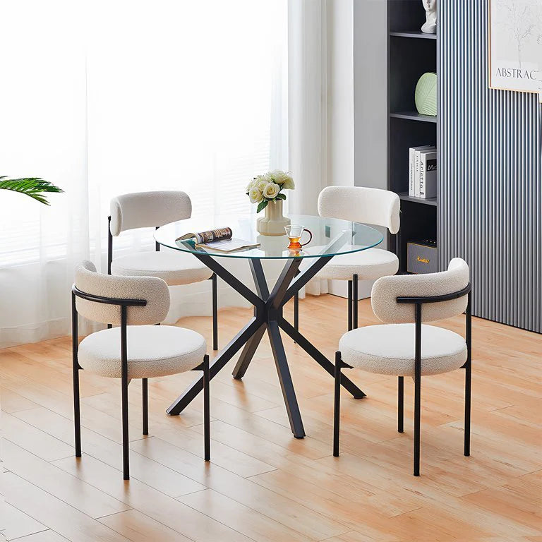 Table à manger en verre trempé gris + 4 chaises en PU blanc - MIRLEY | Maison et Styles