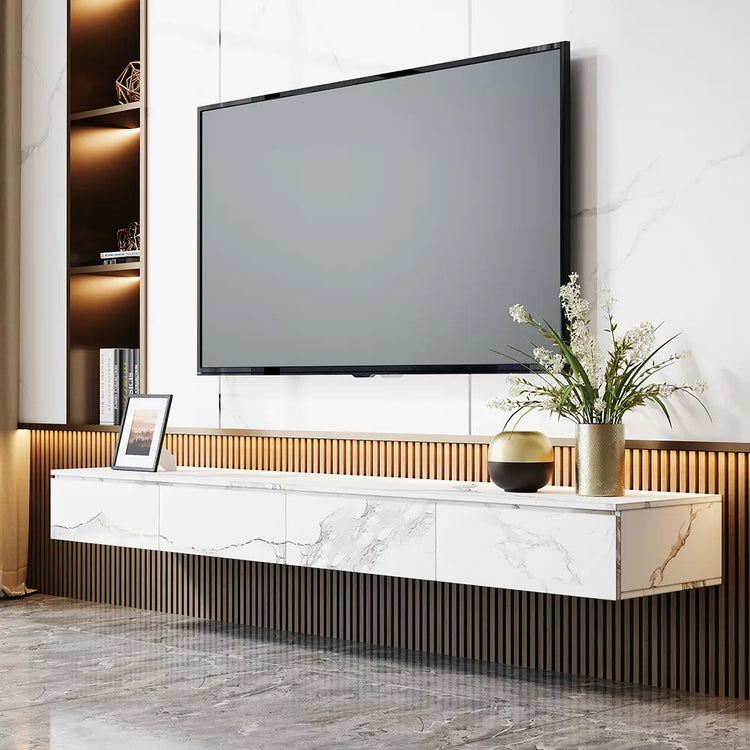 Meuble TV flottant en placage de marbre