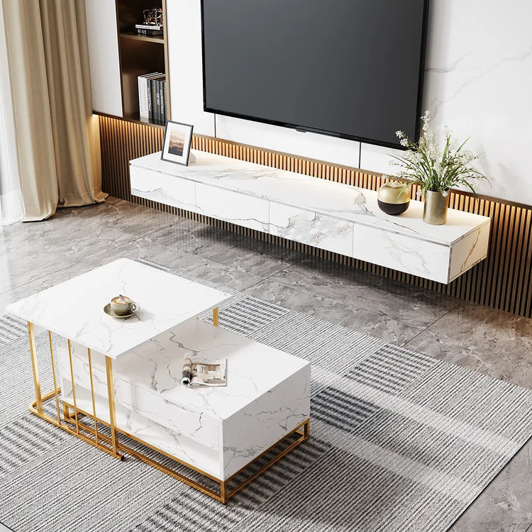 Meuble TV flottant en placage de marbre