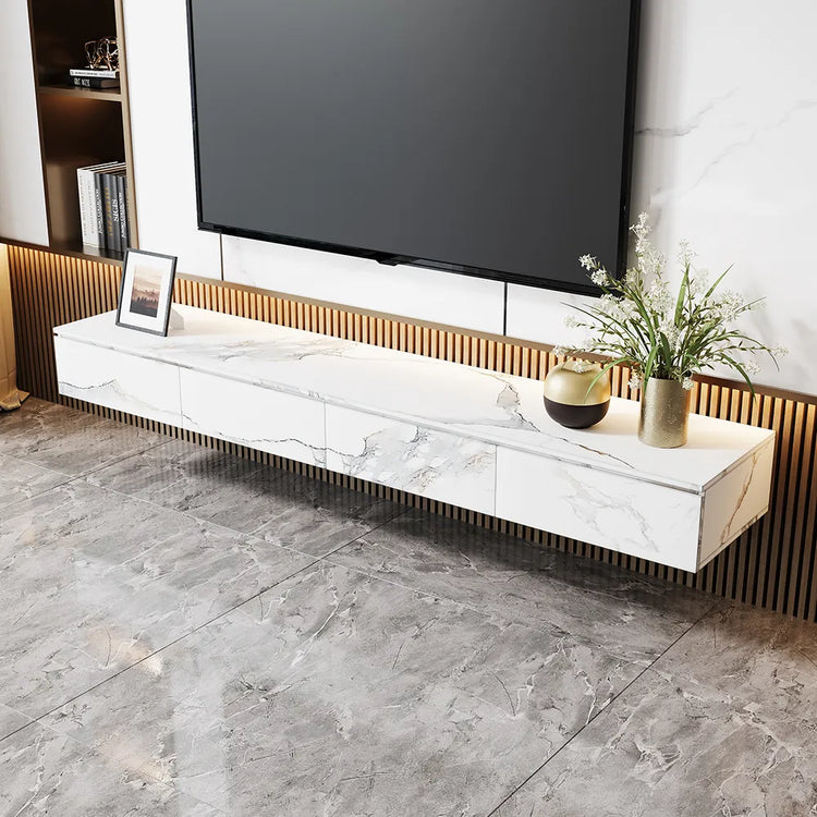 Meuble TV flottant en placage de marbre