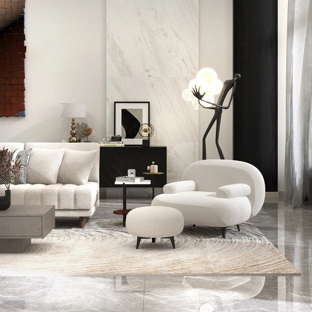 Fauteuil d'appoint  avec pouf moderne