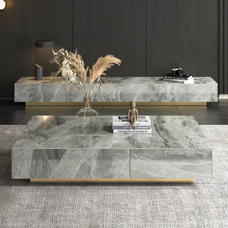 Pack Meuble TV Table Basse effet marbre