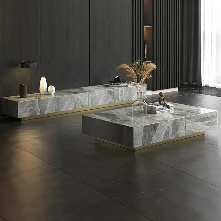 Pack Meuble TV Table Basse effet marbre