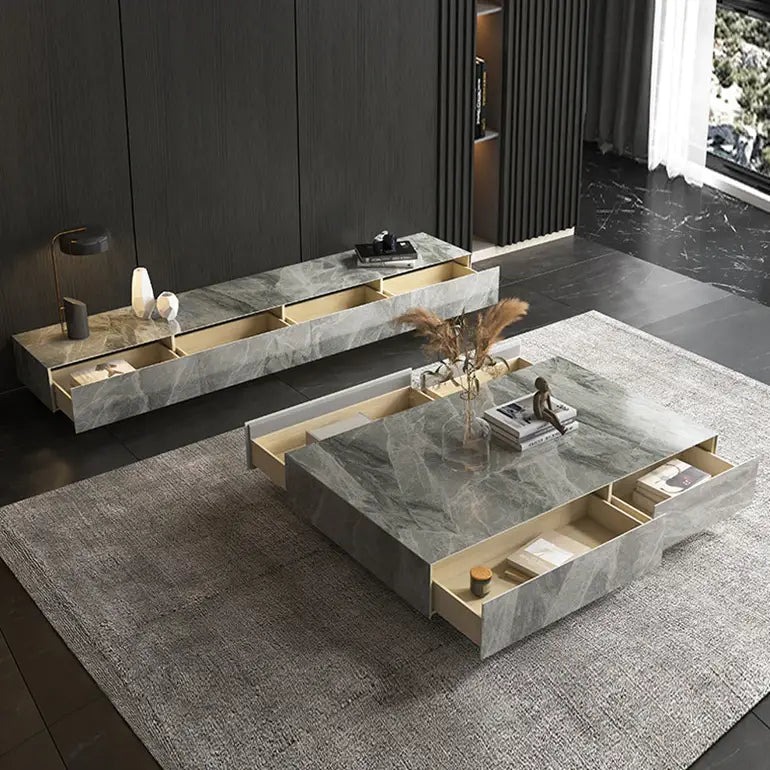 Pack Meuble TV Table Basse effet marbre