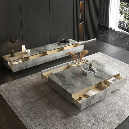 Pack Meuble TV Table Basse effet marbre