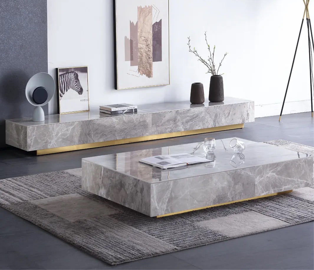 Pack Meuble TV Table Basse effet marbre