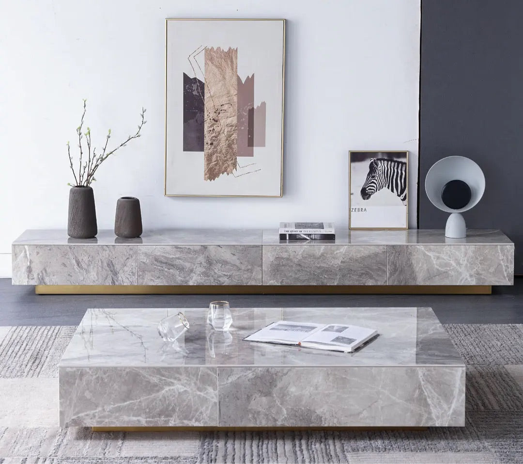 Pack Meuble TV Table Basse effet marbre